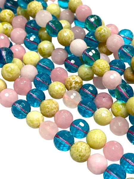 10mm Mixed Gemstone & Crystal Beads | Faceted Round Beads | 10mm Beads  | Beads By The Strand | Loose Beads For DIY Jewelry Making Supplies