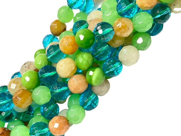 10mm Mixed Gemstone & Crystal Beads | Faceted Round Beads | 10mm Beads  | Beads By The Strand | Loose Beads For DIY Jewelry Making Supplies