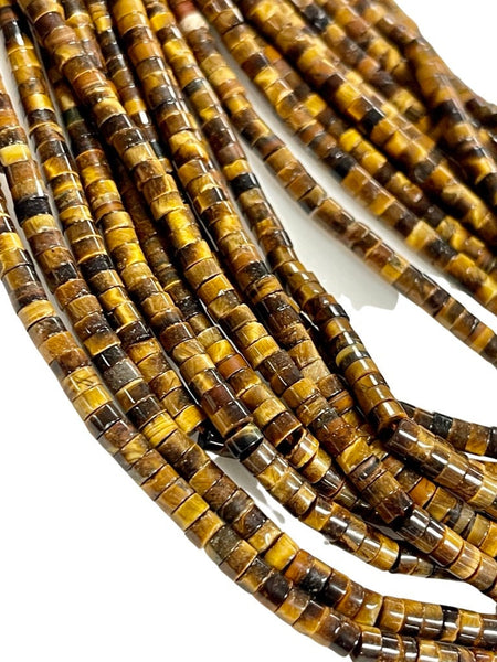 Tiger Eye Natural Gemstone Heishi Disc Tyre Shape Beads Strand Size 4mm Yoga Healing Real Gemstone Full 16" Long Beads Strand For Jewelry