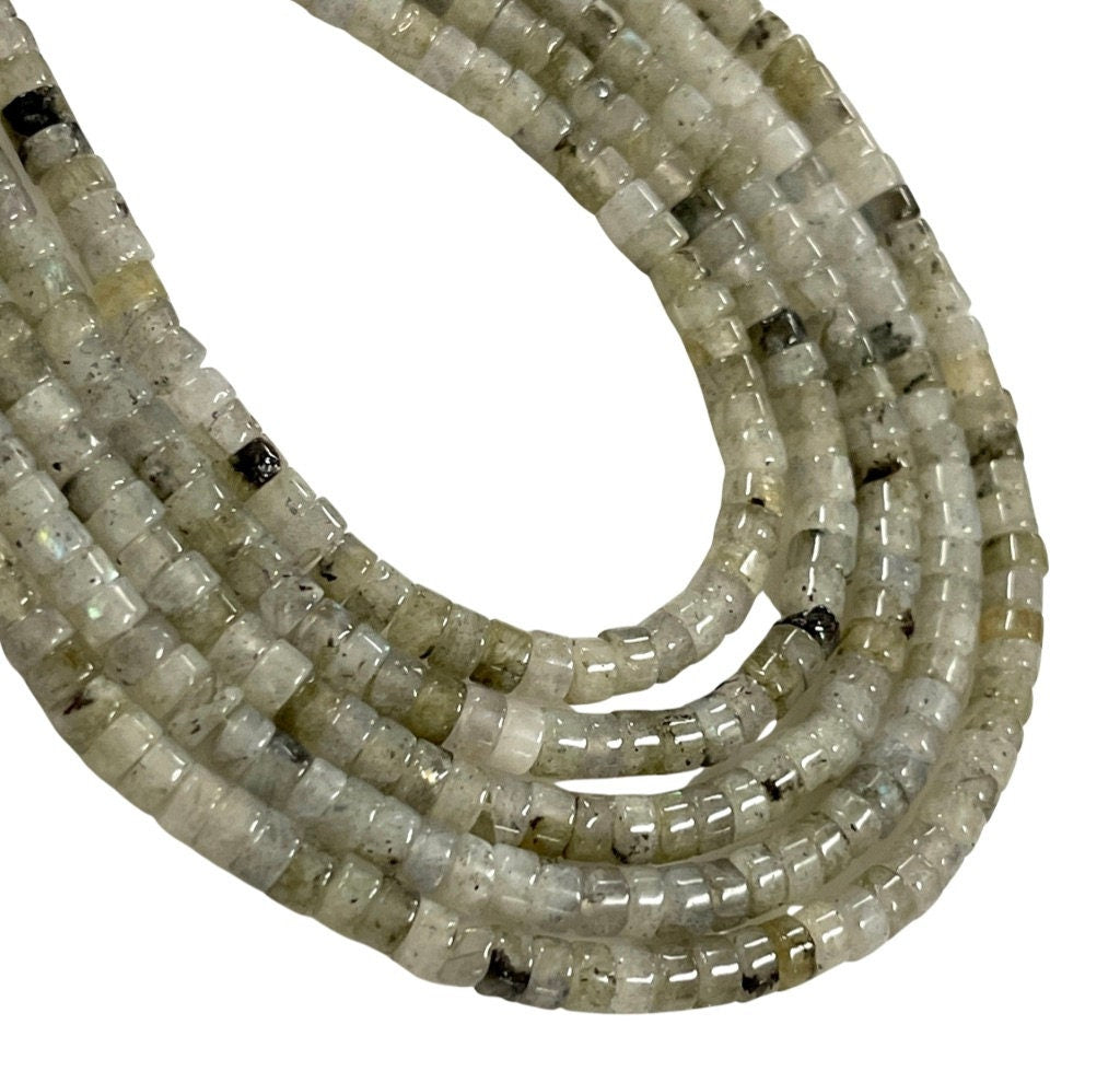 Labradorite Natural Gemstone Heishi Disc Tyre Shape Beads Strand Size 4mm Yoga Healing Real Gemstone Full 16" Beads Strand For Jewelry