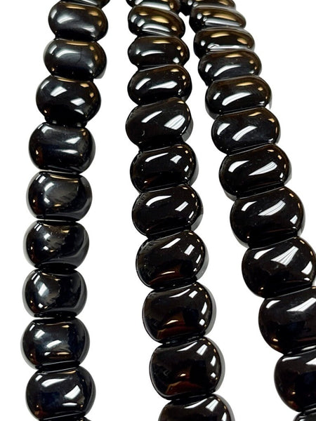 Black Onyx Natural Gemstone Flat Shape 2 Hole Beads Strand Beads Size 14x10mm Full 15.5" Strand Healing Energy Gemstone Beads Jewelry Making