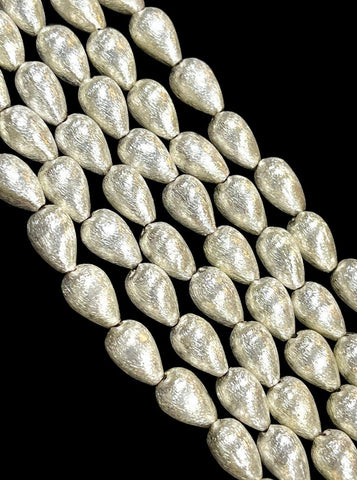 Brush Silver Drops Shape Beads Strand Size 12x8mm, Bali Silver Spacer Beads for DIY Jewelry Craft Charm Making, Jewelry Findings Supply