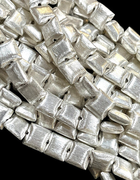 Brush Silver Cushion Shape Beads Strand Size 12mm, Bali Silver Spacer Beads for DIY Jewelry Craft Charm Making, Jewelry Findings Supply