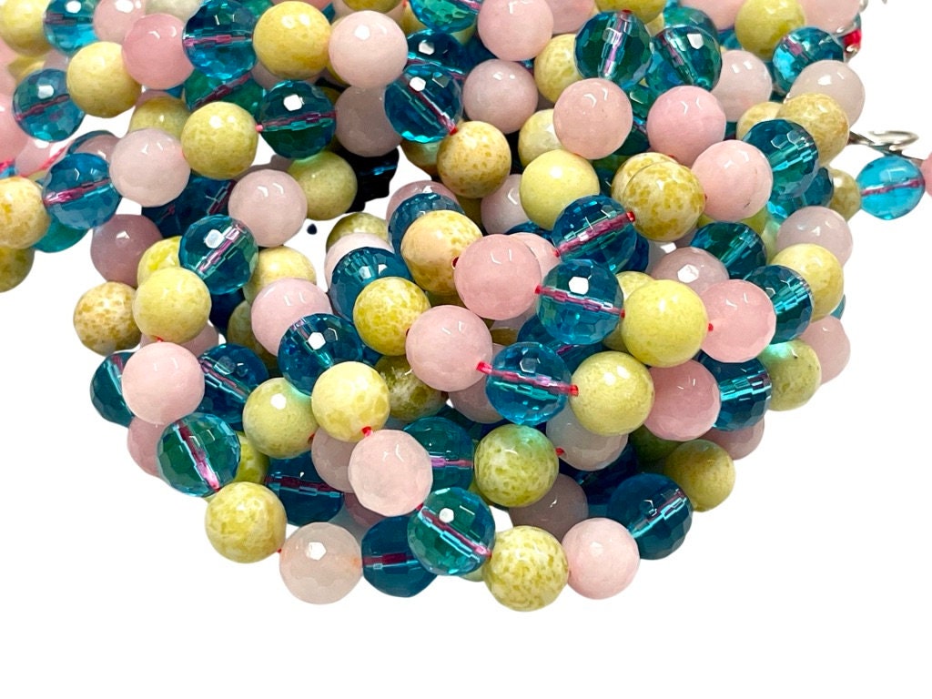 10mm Mixed Gemstone & Crystal Beads | Faceted Round Beads | 10mm Beads  | Beads By The Strand | Loose Beads For DIY Jewelry Making Supplies