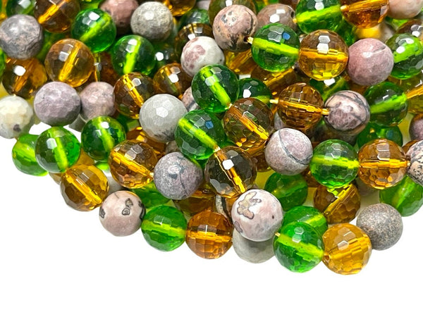 10mm Mixed Gemstone & Crystal Beads | Faceted Round Beads | 10mm Beads  | Beads By The Strand | Loose Beads For DIY Jewelry Making Supplies