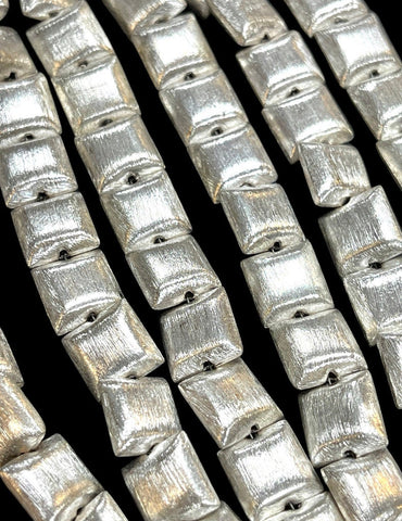 Brush Silver Cushion Shape Beads Strand Size 12mm, Bali Silver Spacer Beads for DIY Jewelry Craft Charm Making, Jewelry Findings Supply