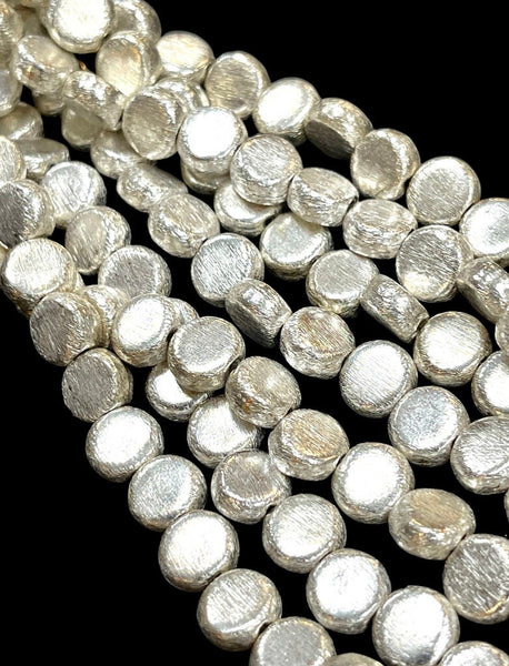 Brush Silver Disc Shape Beads Strand Size 10mm, Bali Silver Spacer Beads for DIY Jewelry Craft Charm Making, Jewelry Findings Supply