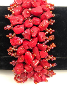 Red Coral and Seed Beads Bracelet, Coral and Seed Bracelet 7.5 Inch long