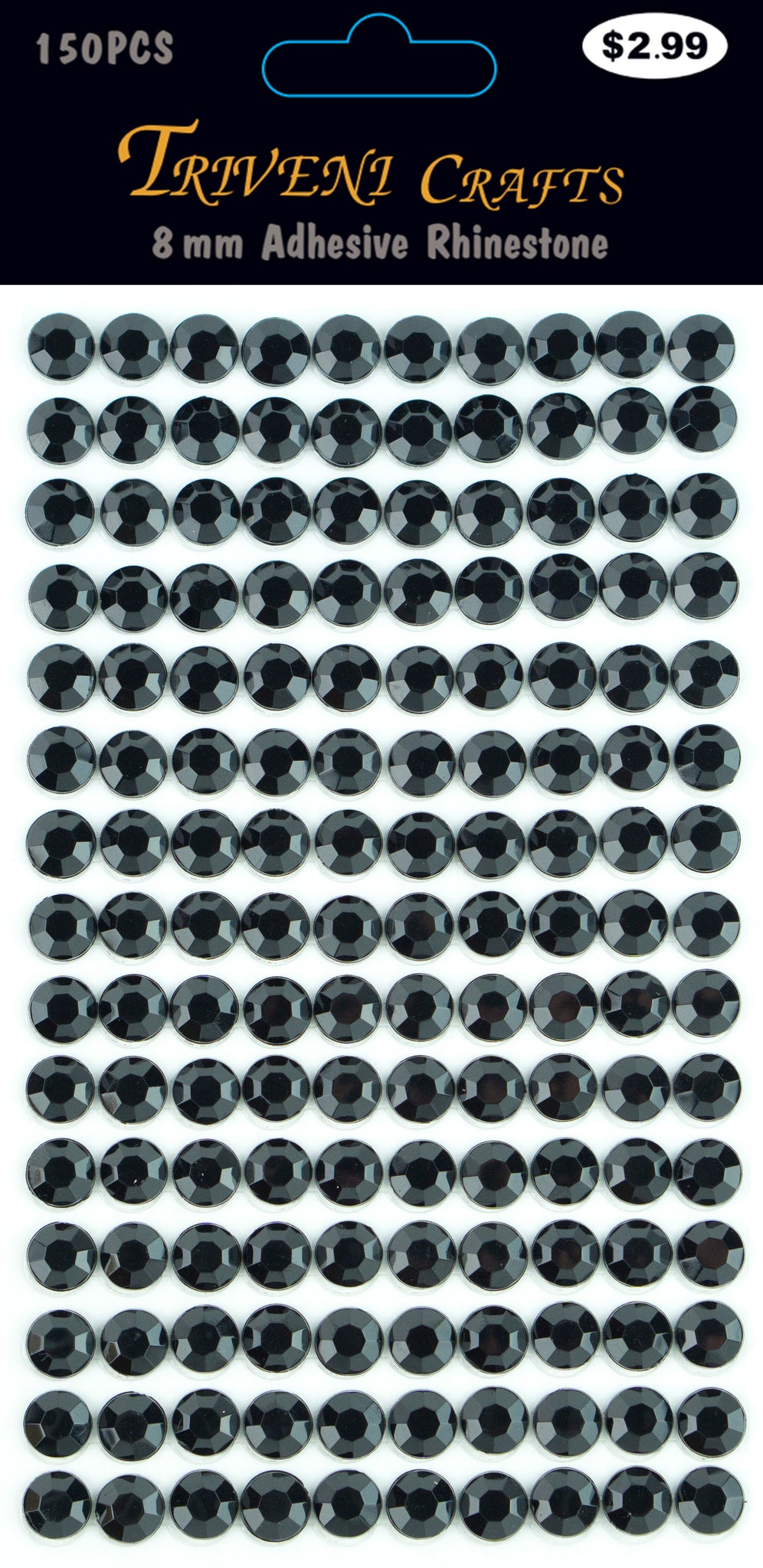 Rhinestone Dot Stickers - 8mm - Jet Black
