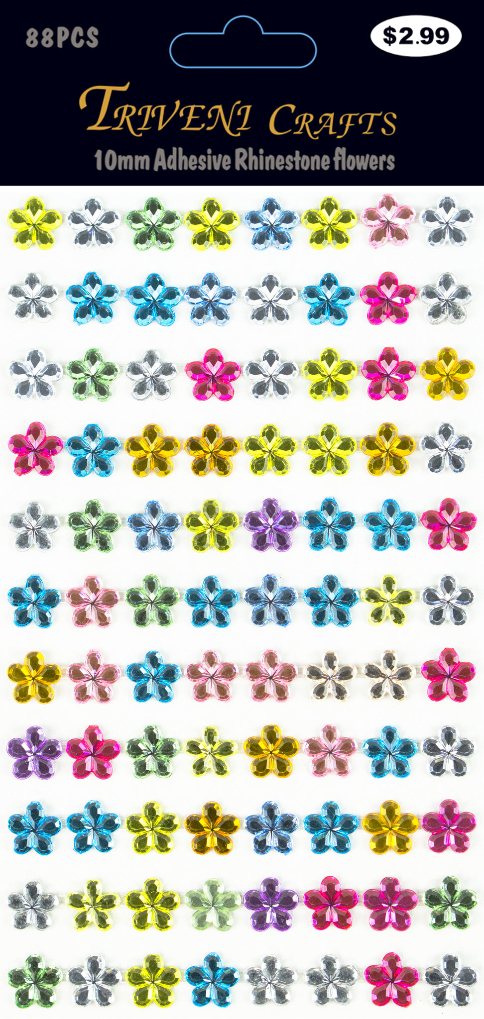 Rhinestone Daisy Flower Stickers - 10mm - Multi