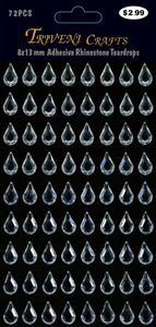 Rhinestone Raindrops Stickers - 8x13mm - Clear