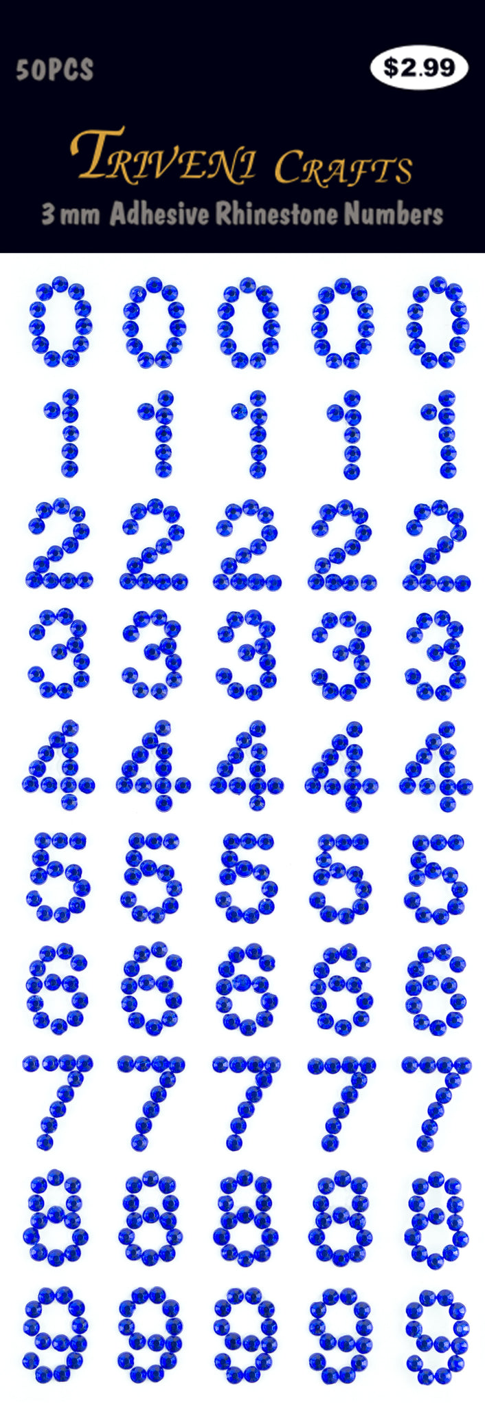 Rhinestone Number Stickers - Navy