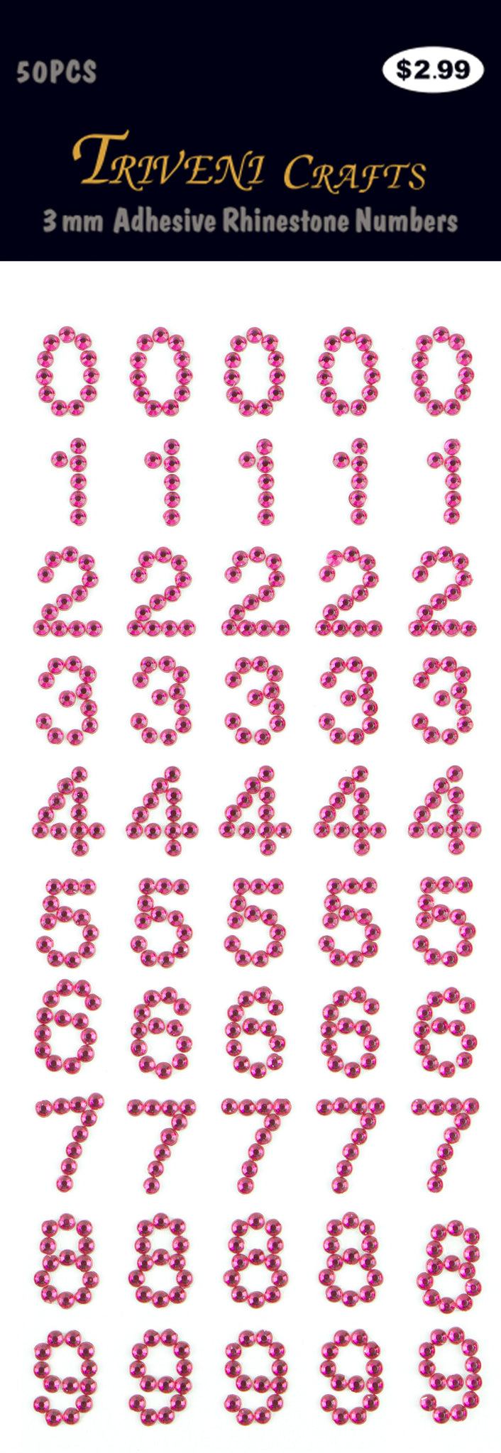 Rhinestone Number Stickers - Fuchsia
