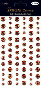 Rhinestone Facet Stickers - 6-10mm - Red