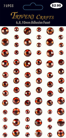 Rhinestone Facet Stickers - 6-10mm - Red