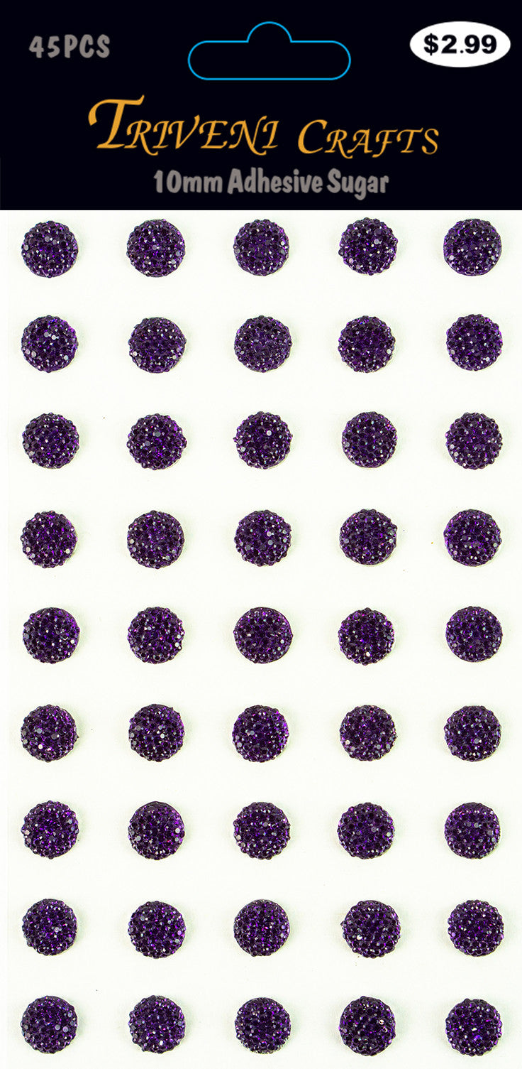 Rhinestone Sugar Stickers - 10mm - Purple