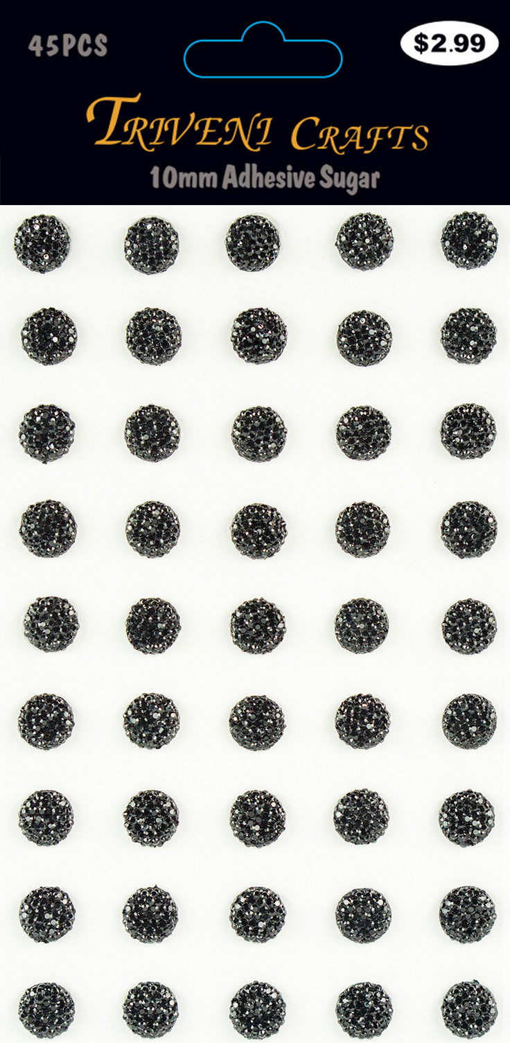 Rhinestone Sugar Stickers - 10mm - Black