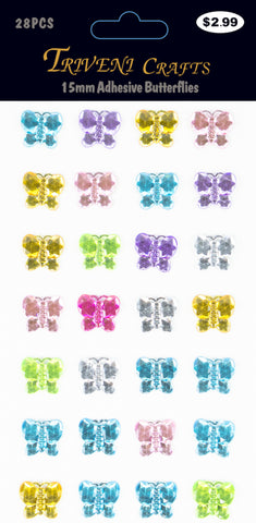 Rhinestone Butterfly Stickers - 15mm - Multi