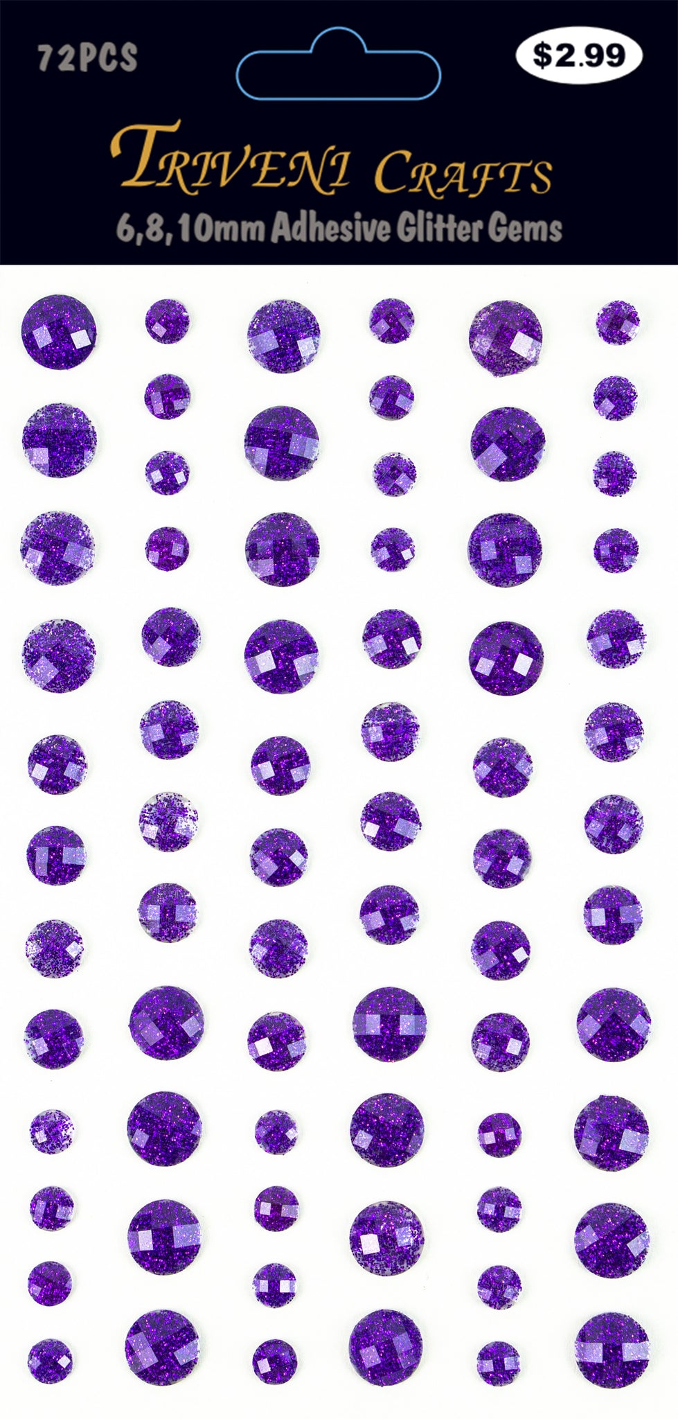Rhinestone Glitter Stickers - 6-10mm - Purple